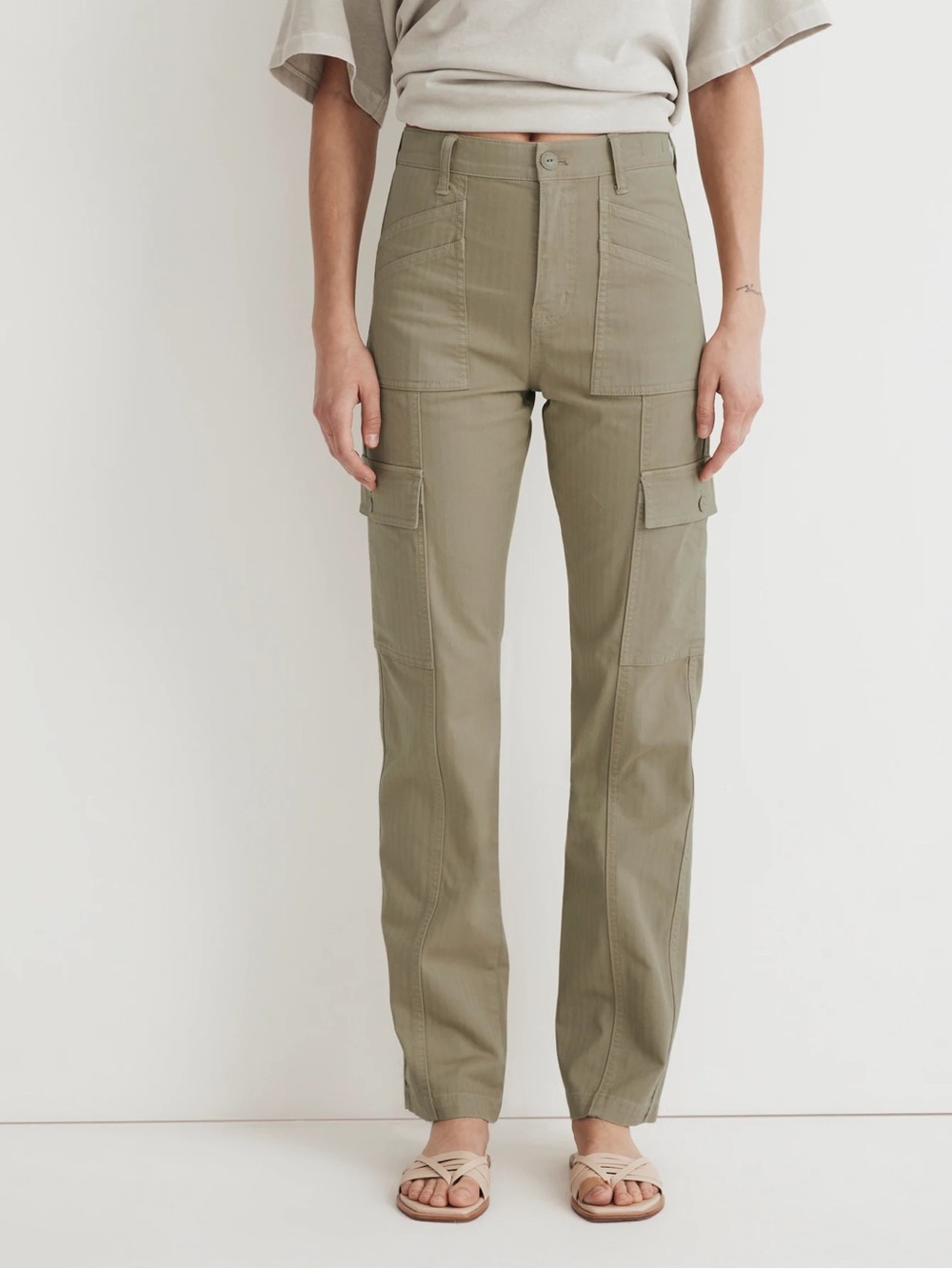 Madewell‎ ’90s Straight Cargo Pants 27 Olive High Rise Utility Stretch Cotton